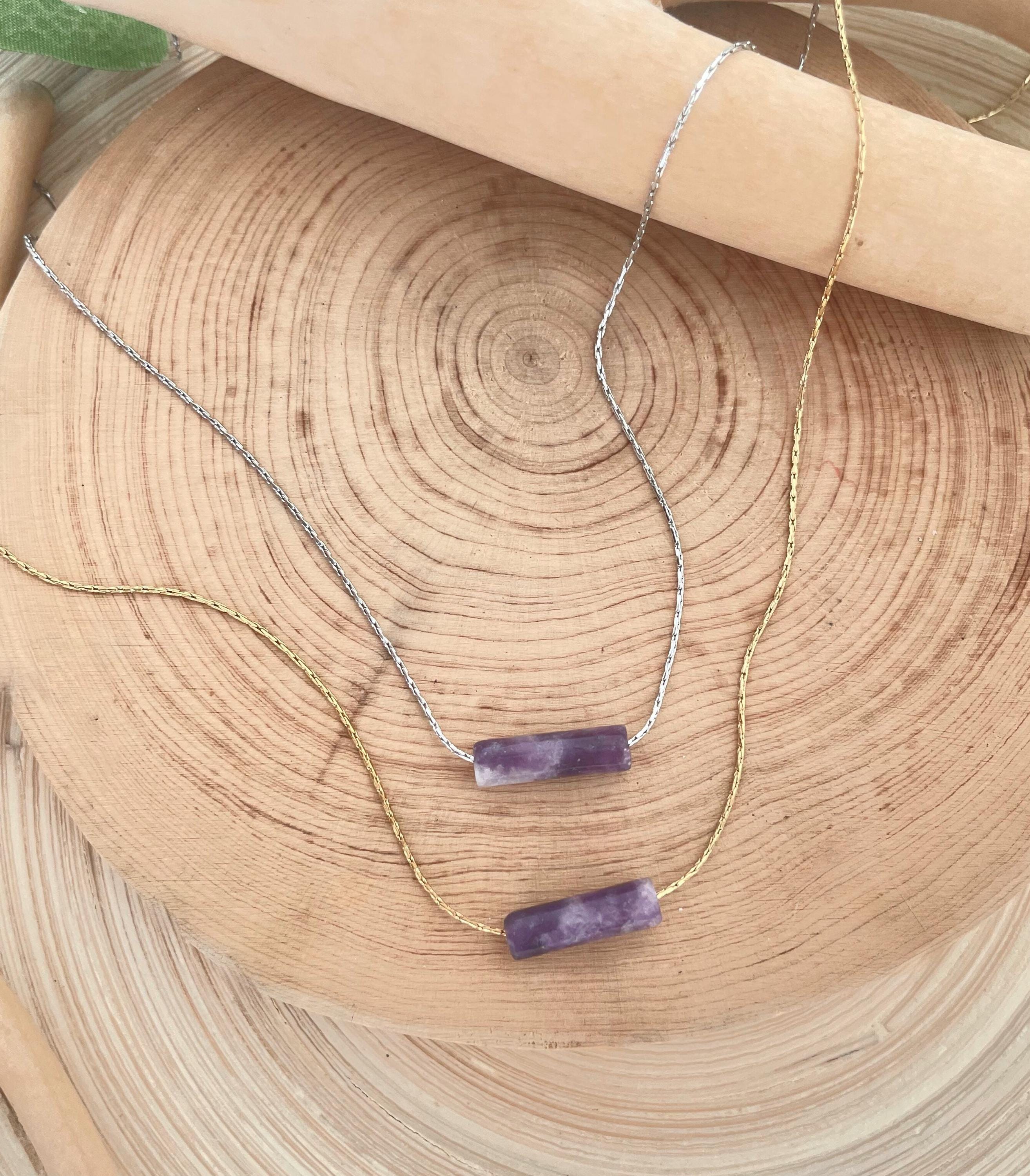 Lepidolite Minimalist Cylinder Necklace