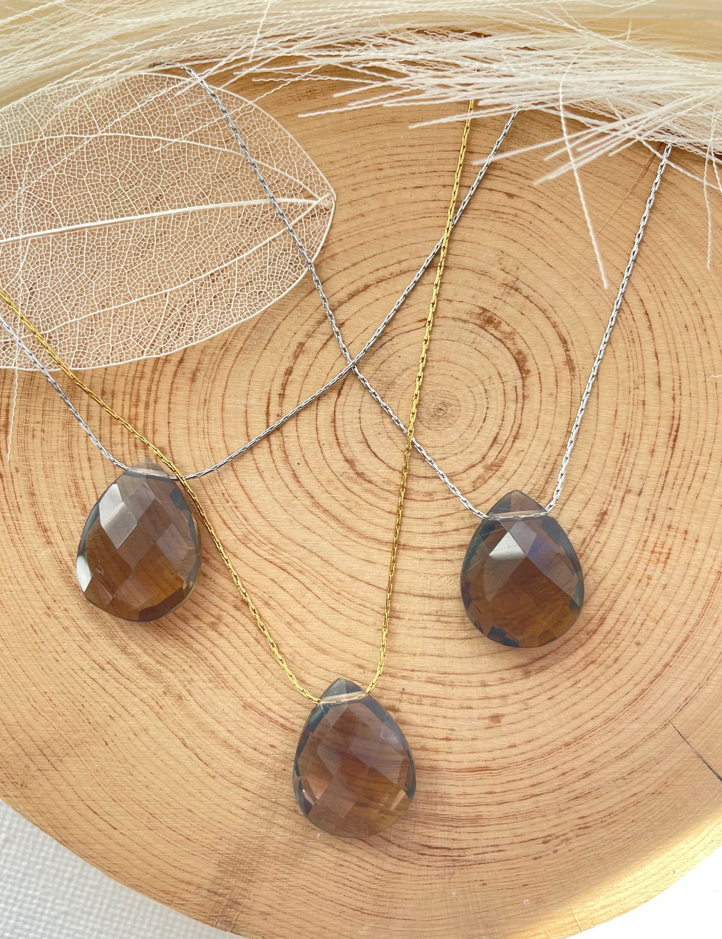 Genuine Smoky Crystal Necklace,  Smoky Crystal Tear Drop  Pendant, Healing Necklace, Birthstone, Gemstone Necklace, Gift for Mom