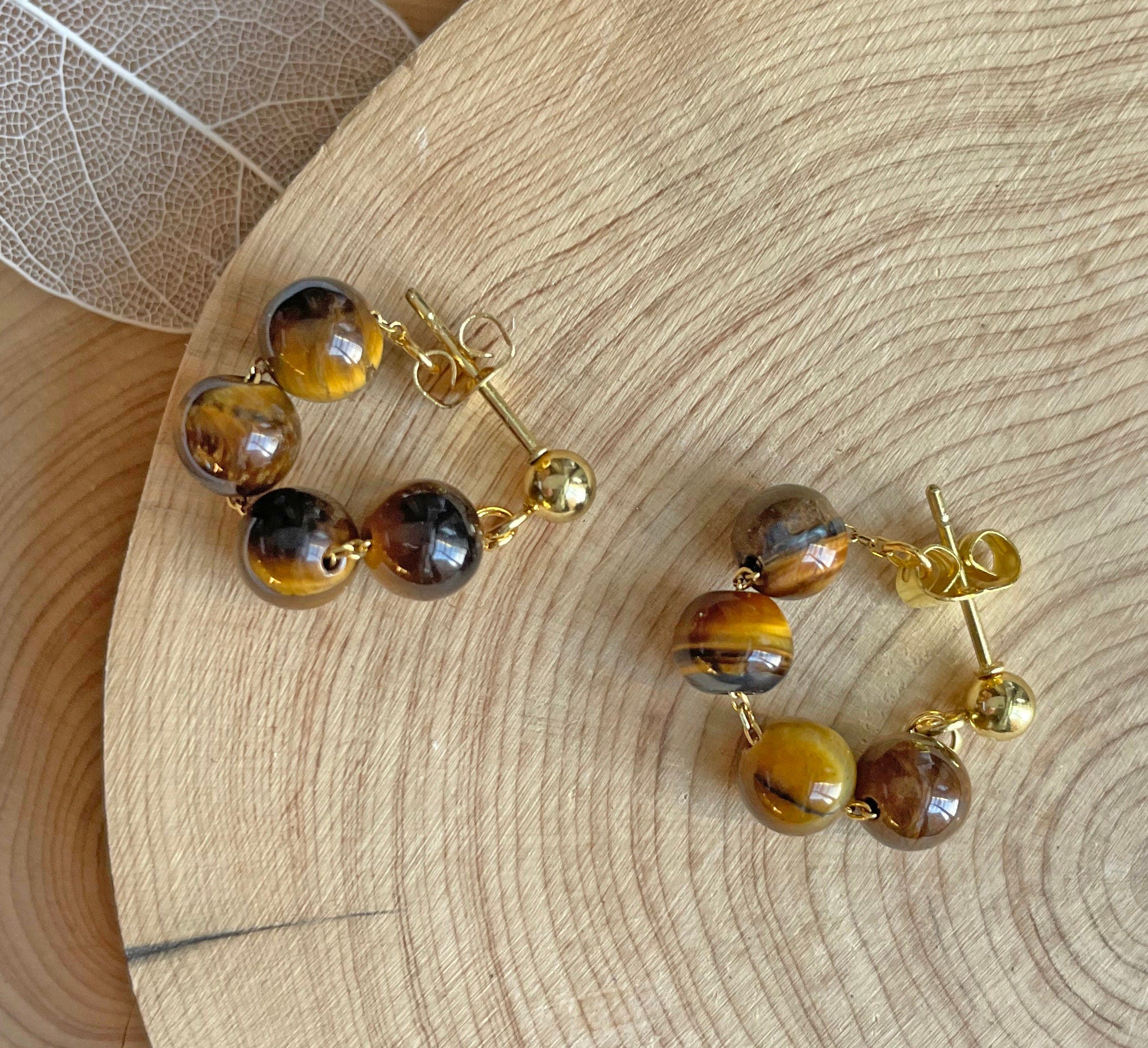 Tigers eye Bead Huggie Earrings