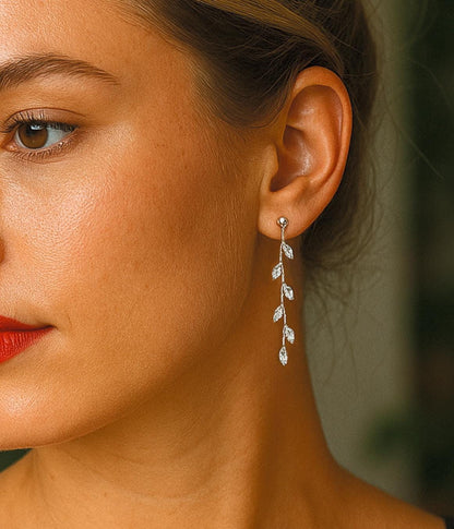 Leaf Vine Diamond CZ Dangle Earrings