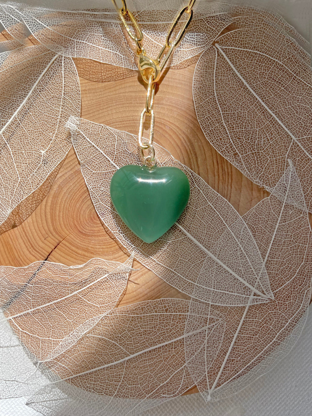 Jade Heart Paperclip Chain Necklace