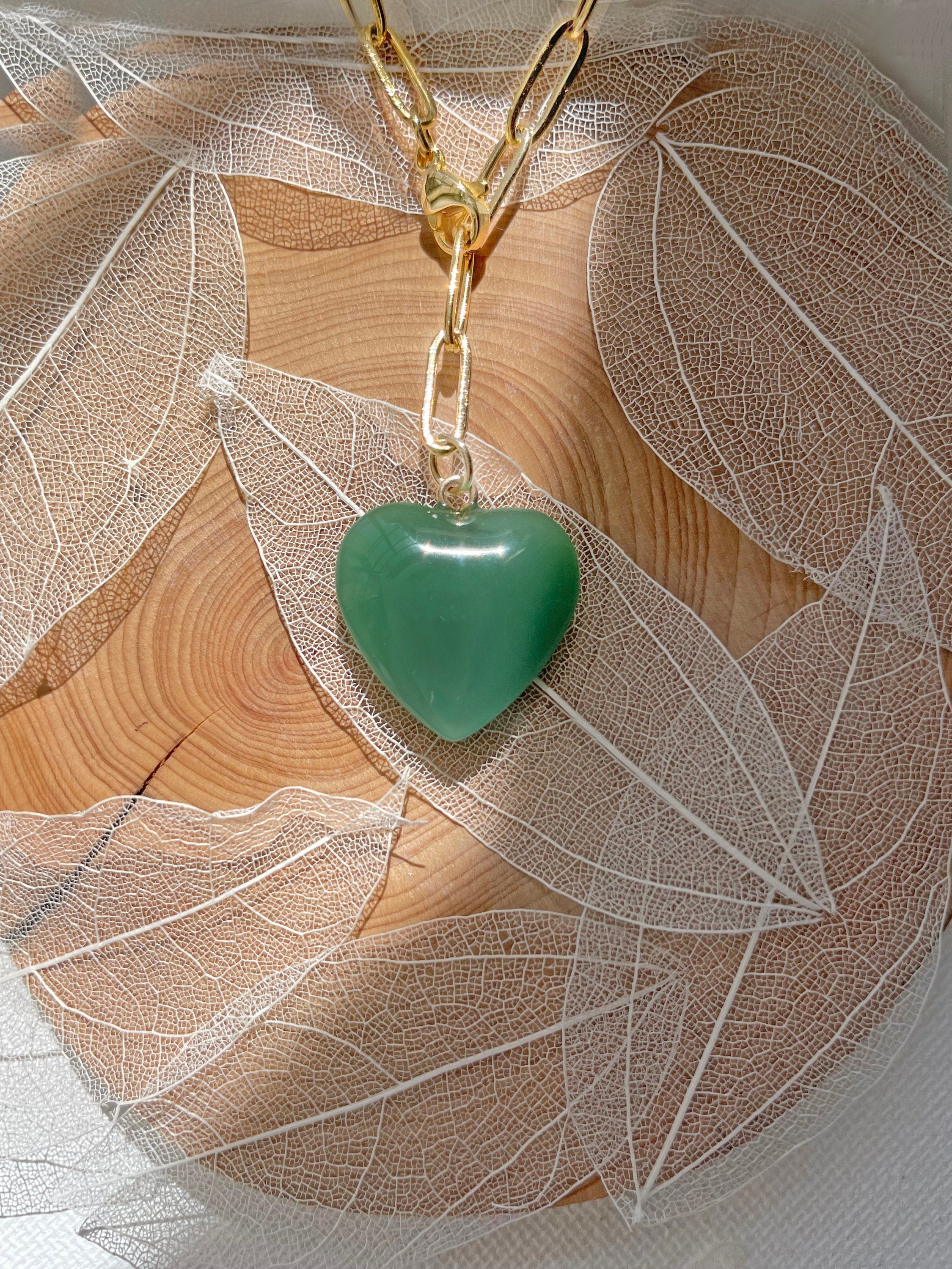 Jade Heart Paperclip Chain Necklace