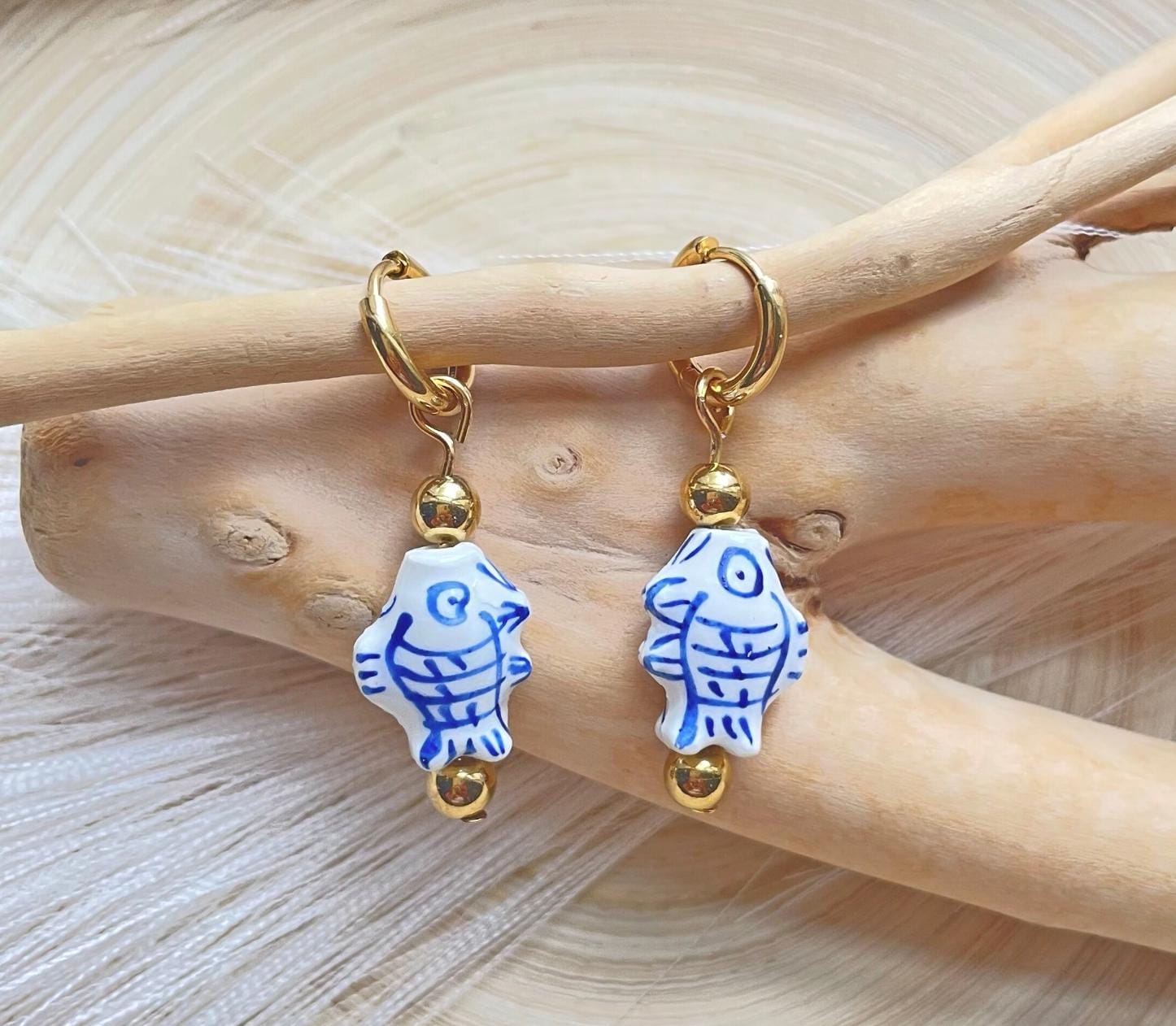 Hand Painted Ceramic Hoop Earrings ~ Chinoiseries Inspired earrings