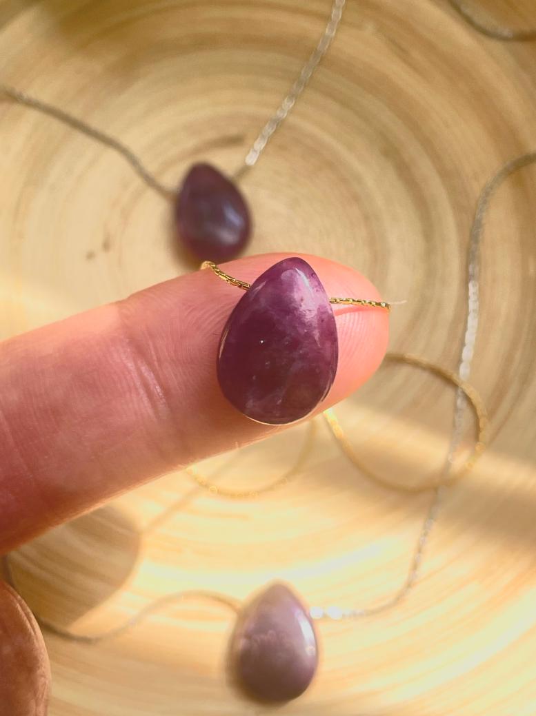 Lepidolite Teadrop Minimalist Necklace 14K Gold,  Everyday necklace