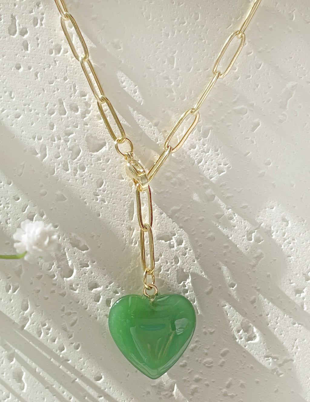 Jade Heart Paperclip Chain Necklace