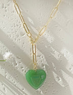 Jade Heart Paperclip Chain Necklace