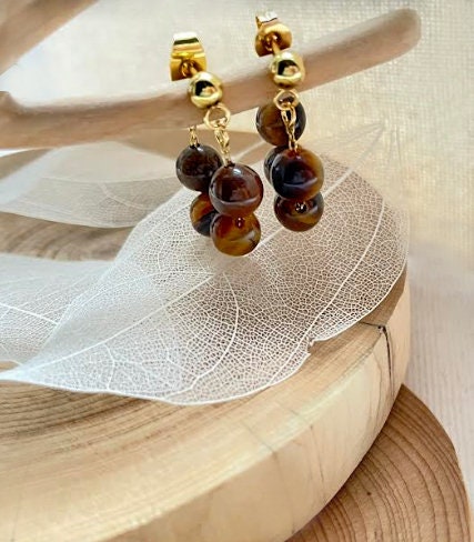 Tigers eye Bead Huggie Earrings