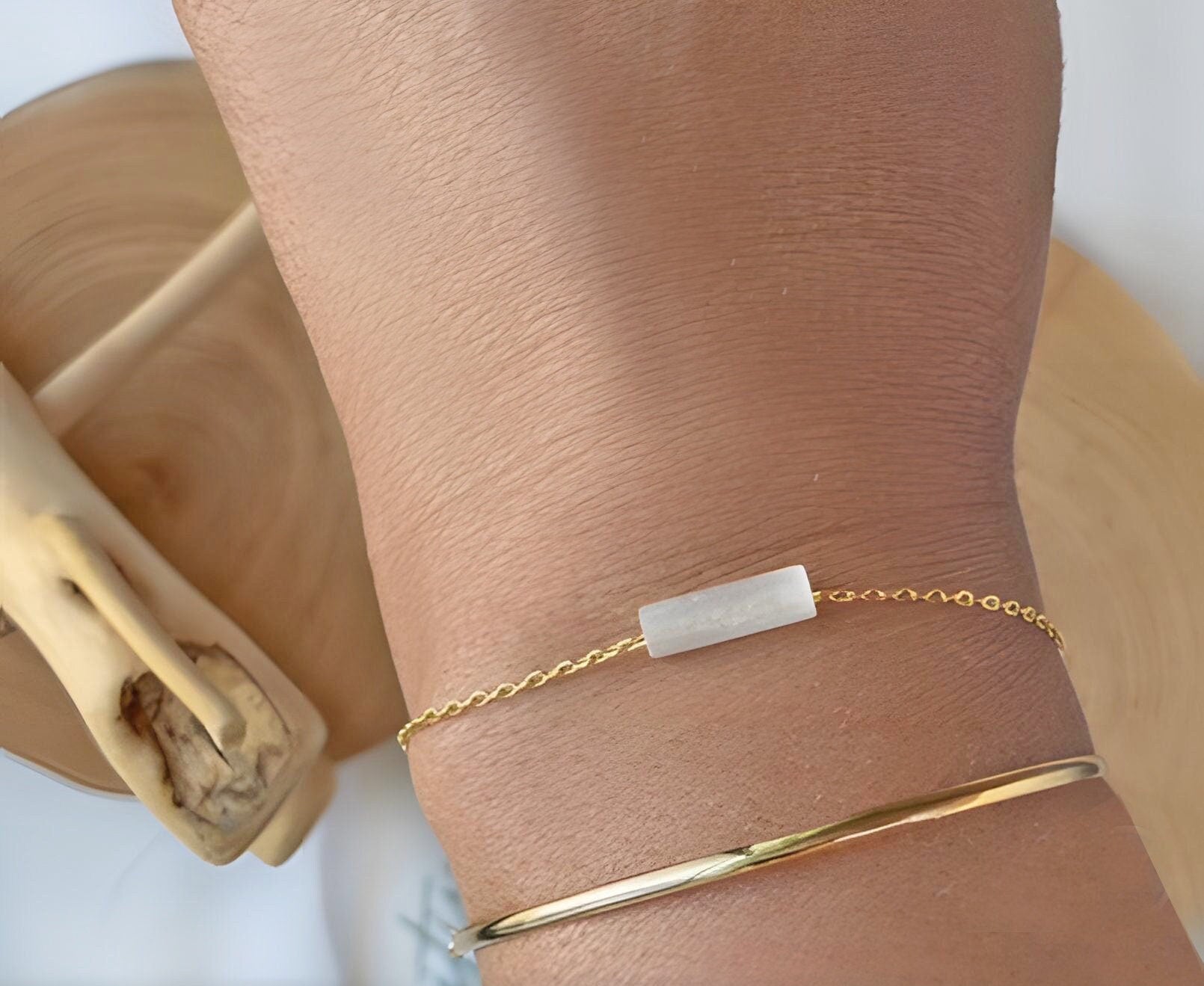 Selenite Minimalist Bracelet,  Crystal Jewelry 14K Gold Plated, Gemstone Jewelry for Her, Selenite Dainty Bracelet , Crystal Bracelet