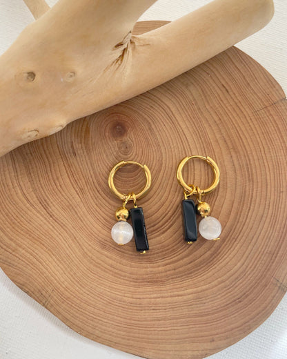 Selenite ~ Obsidian Crystal Huggies Gold Hoops , Crystal Hoop Earrings, Birthstone Huggies, Tiny Dainty Small Hoops, Minimalist earrings
