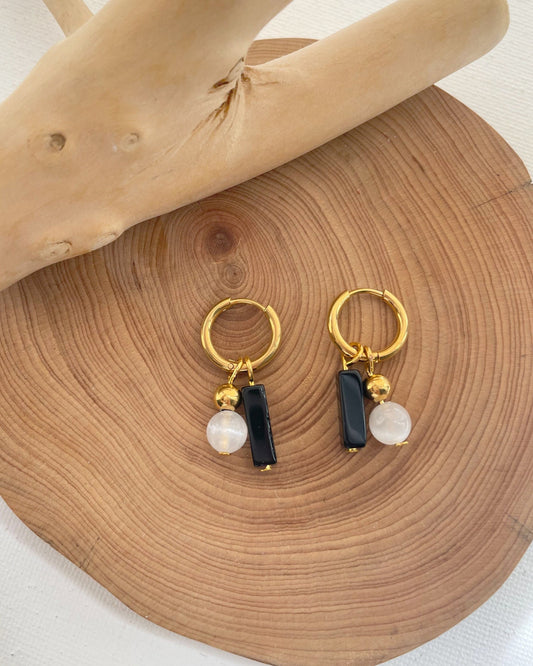 Selenite ~ Obsidian Crystal Huggies Gold Hoops , Crystal Hoop Earrings, Birthstone Huggies, Tiny Dainty Small Hoops, Minimalist earrings