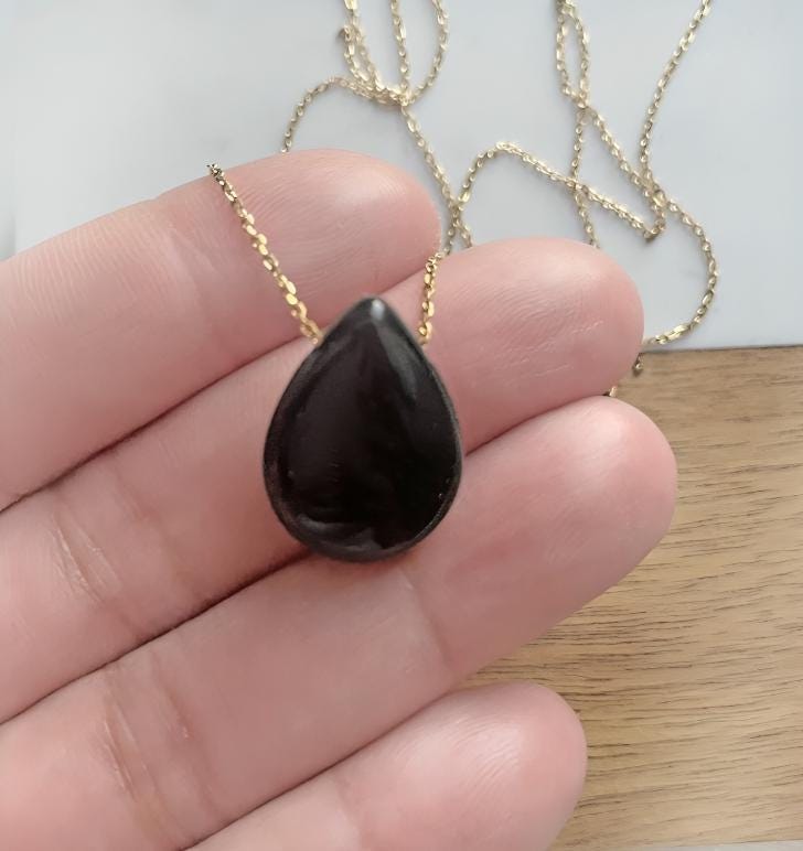 Obsidian Tear Drop Pendant Necklace