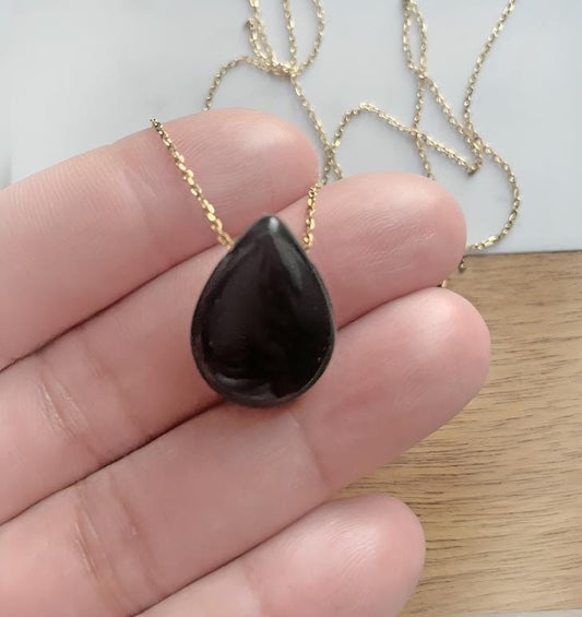 Obsidian Tear Drop Pendant Necklace