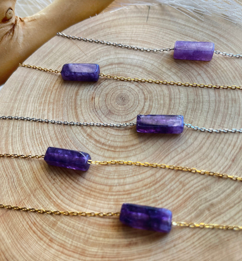 Amethyst 14k Gold Floating Tiny Pendant Necklace