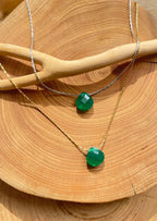 Emerald Tiny Teardrop Pendant Necklace ~ May Birthstone