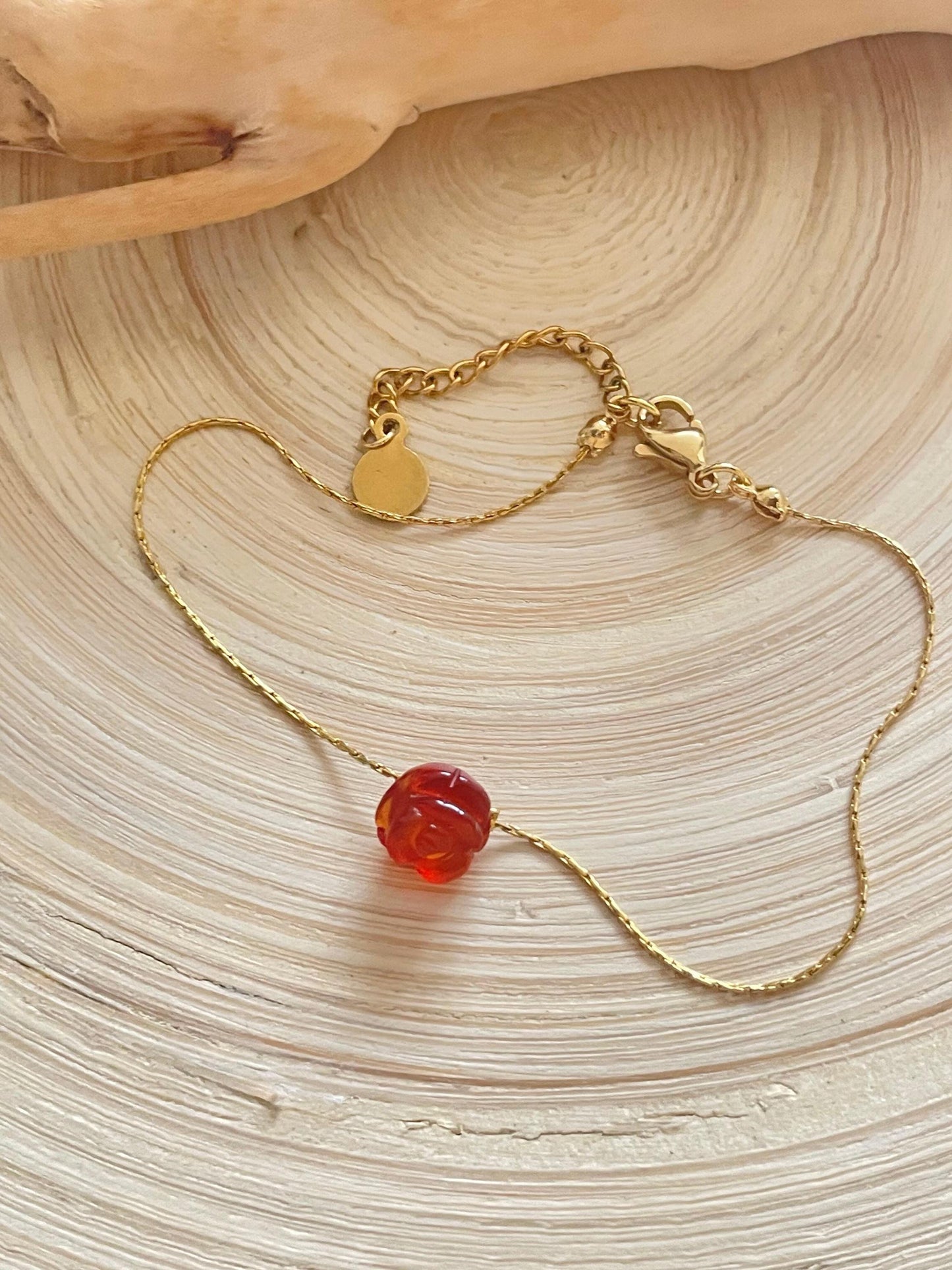 Carnelian Flower Bead Bracelet