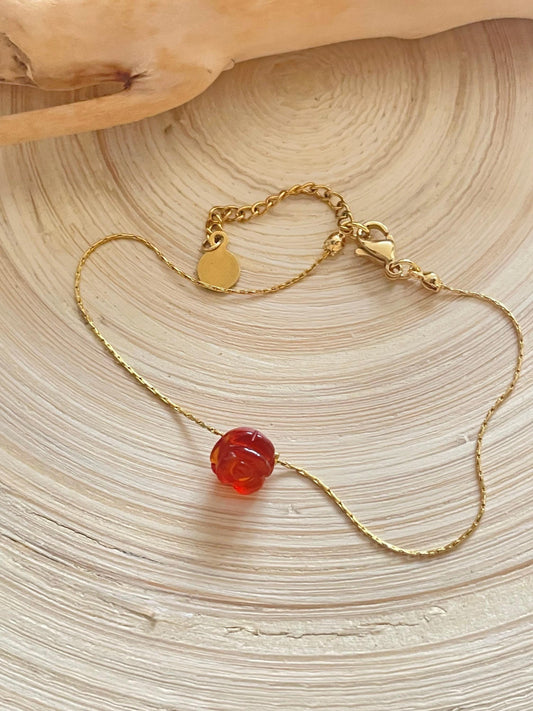 Carnelian Flower Bead Bracelet