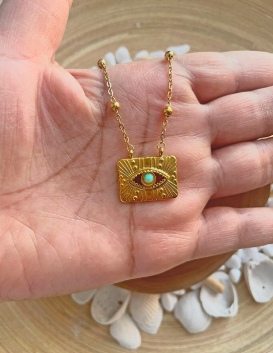 Opal Eye Pendant Necklace-Protection Fire Opal Eye