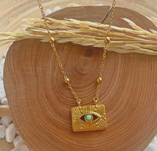 Opal Eye Pendant Necklace-Protection Fire Opal Eye