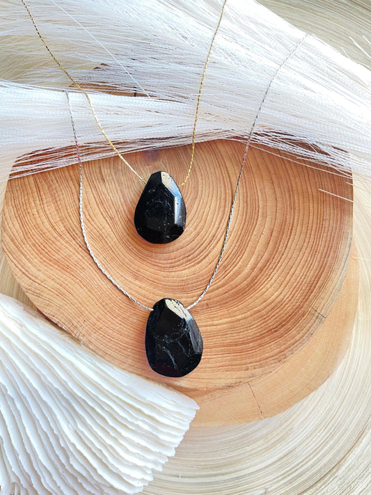 Black Tourmaline Raw Teardrop Necklace