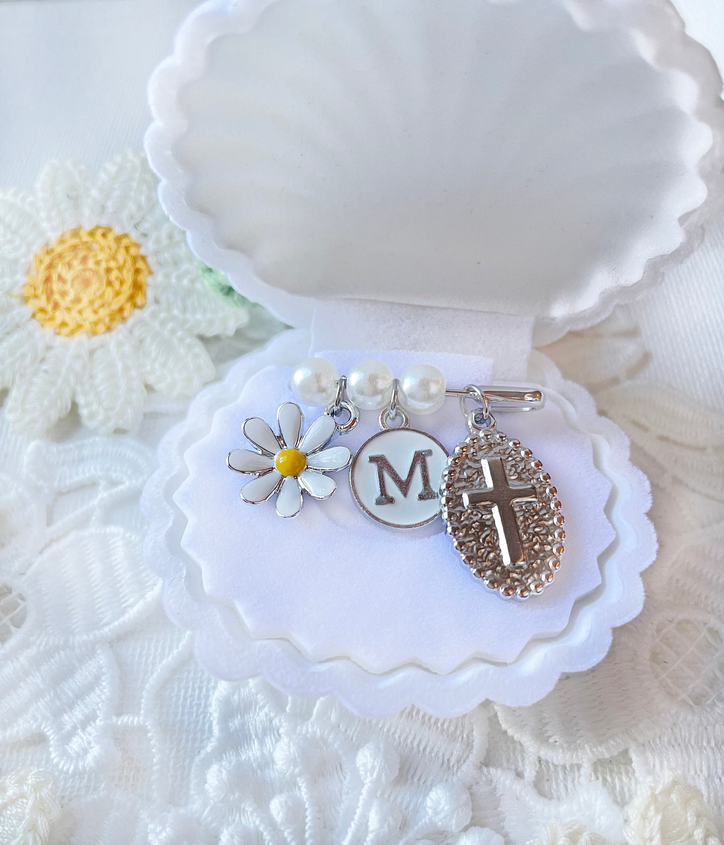 Personalized Silver Baby Pin -Shell Giftbox Included