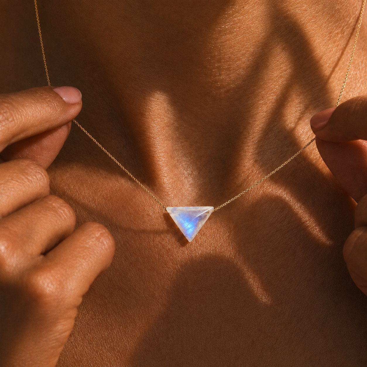 Minimalist Moonstone Triangular Necklace