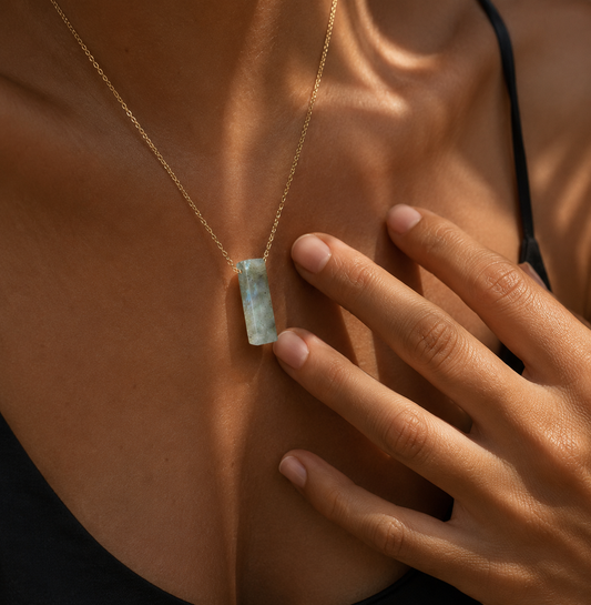 Labradorite Pendant Bar Necklace