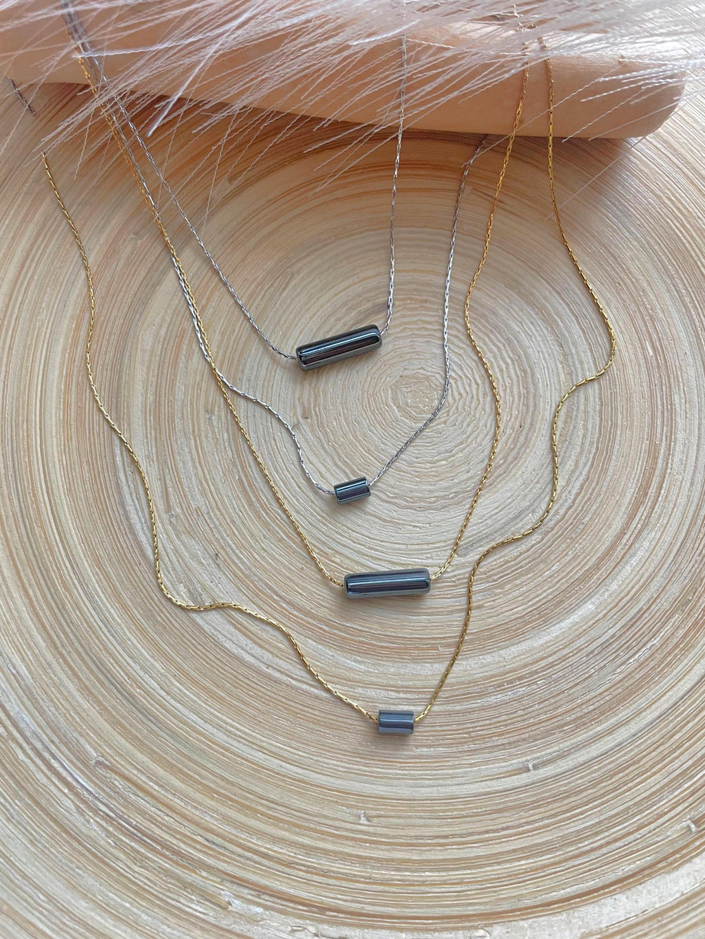 Minimalist Hematite Pendant Necklace: