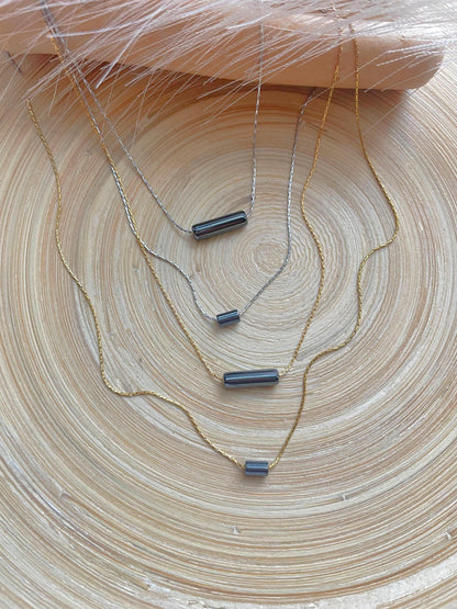 Minimalist Hematite Pendant Necklace: