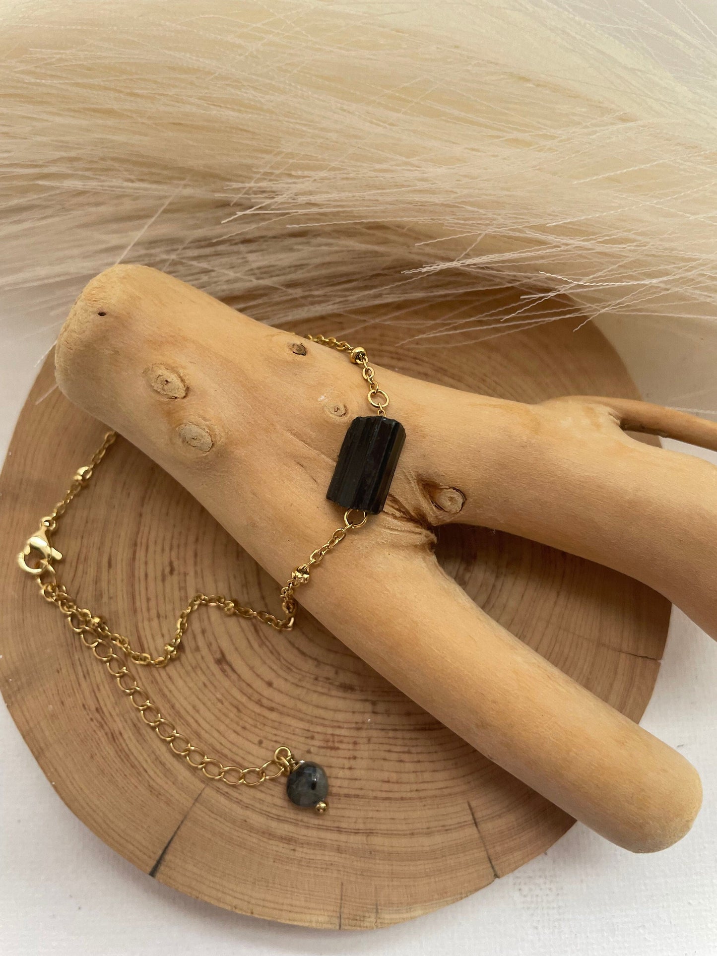 Black Tourmaline Bracelet Raw Crystal , Genuine Black Tourmaline adjustable Bracelet, Black Tourmaline Protection Stone