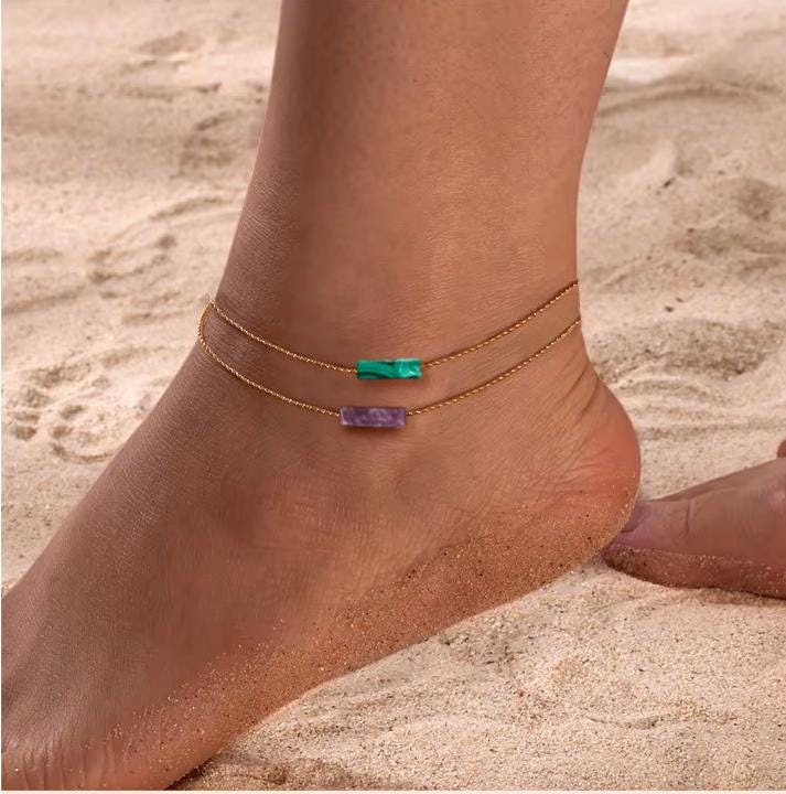 Anklet Natural Stone- Lapis-Amazonite-Tigers eye-Jade-Labradorite