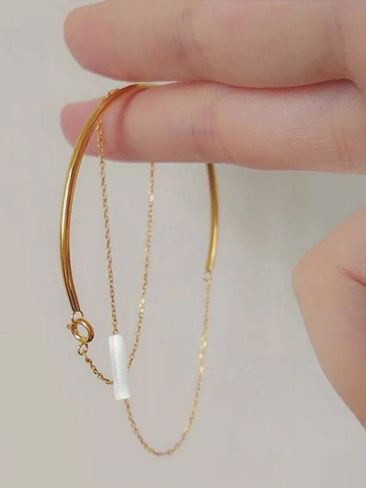 Selenite Minimalist Bracelet,  Crystal Jewelry 14K Gold Plated, Gemstone Jewelry for Her, Selenite Dainty Bracelet , Crystal Bracelet