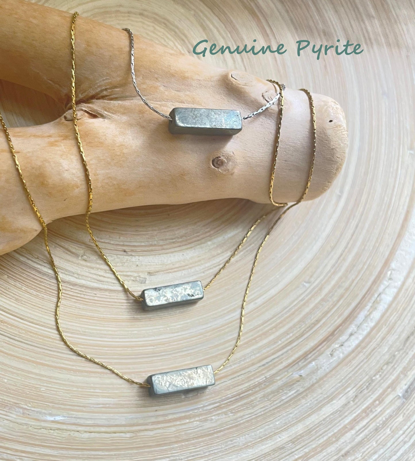 Minimalist Pyrite Pendant Necklace: 14K Gold Plated Spiritual Protection