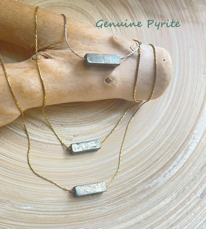 Minimalist Pyrite Pendant Necklace: 14K Gold Plated Spiritual Protection