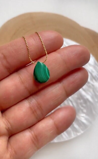 Minimalist Malachite Teardrop Necklace