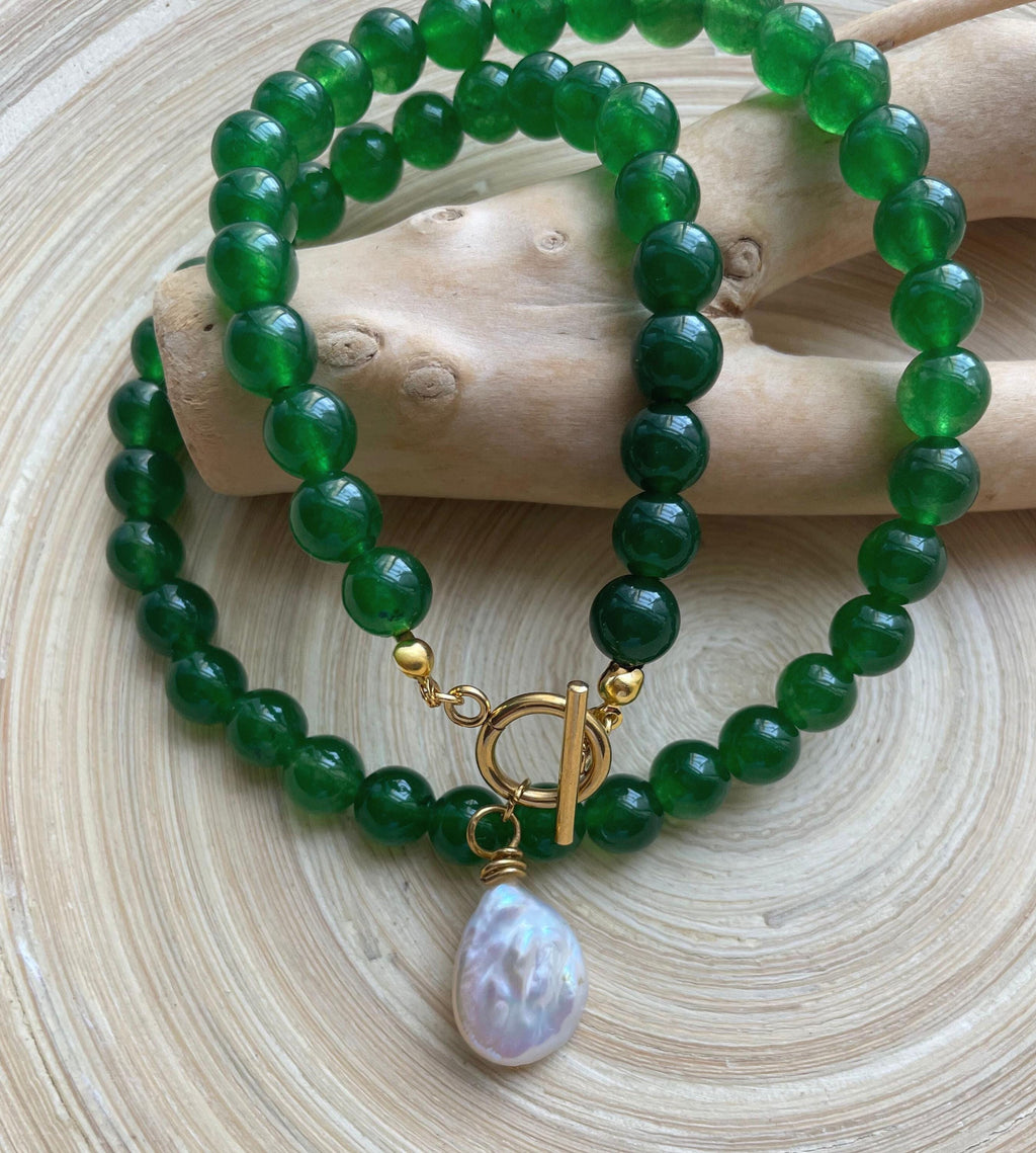 Genuine Jade Pearl Pendant Necklace