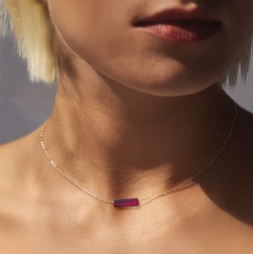 Ruby Minimalist Necklace, July Birthstone Necklace, Floating Ruby Stone necklace,  Birthday Gift for Her, Ruby Jewelry