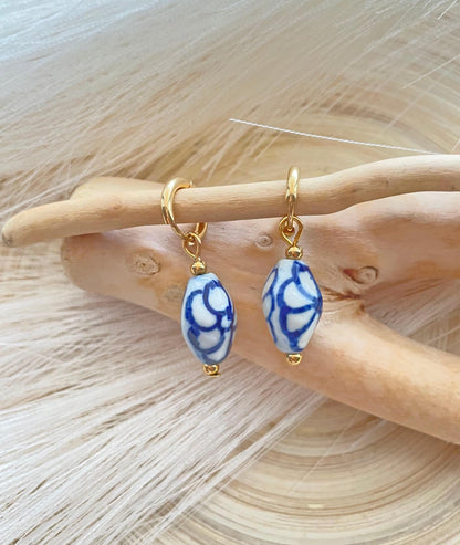 Hand Painted Ceramic Hoop Earrings ~ Chinoiseries Inspired earrings