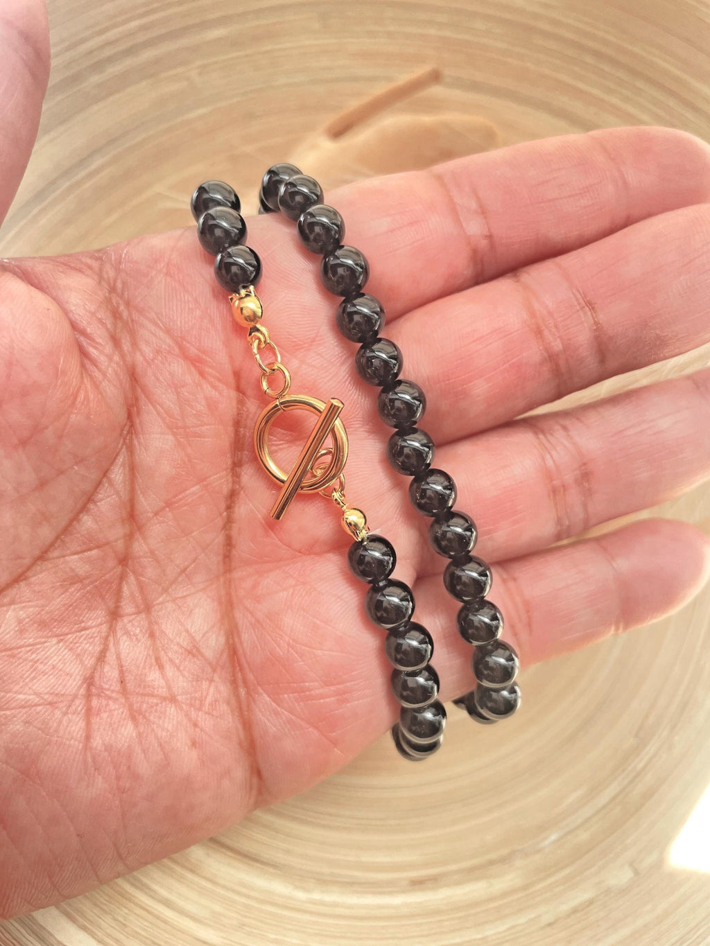 Obsidian Bead Toggle Clasp Necklace