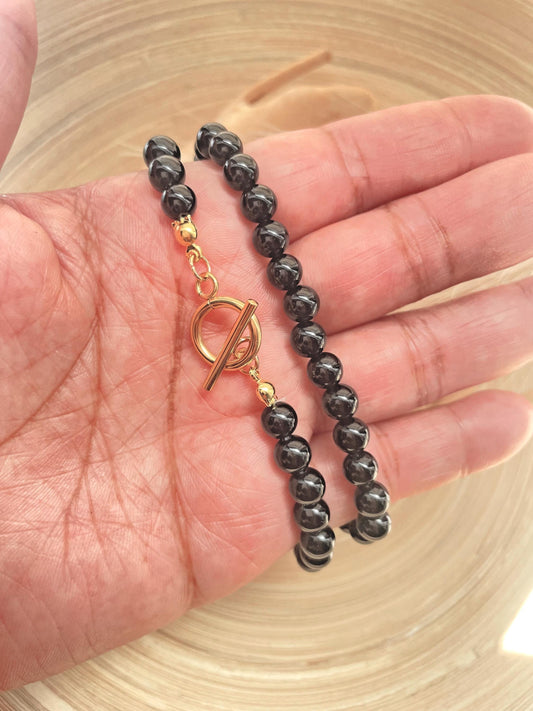 Obsidian Bead Toggle Clasp Necklace