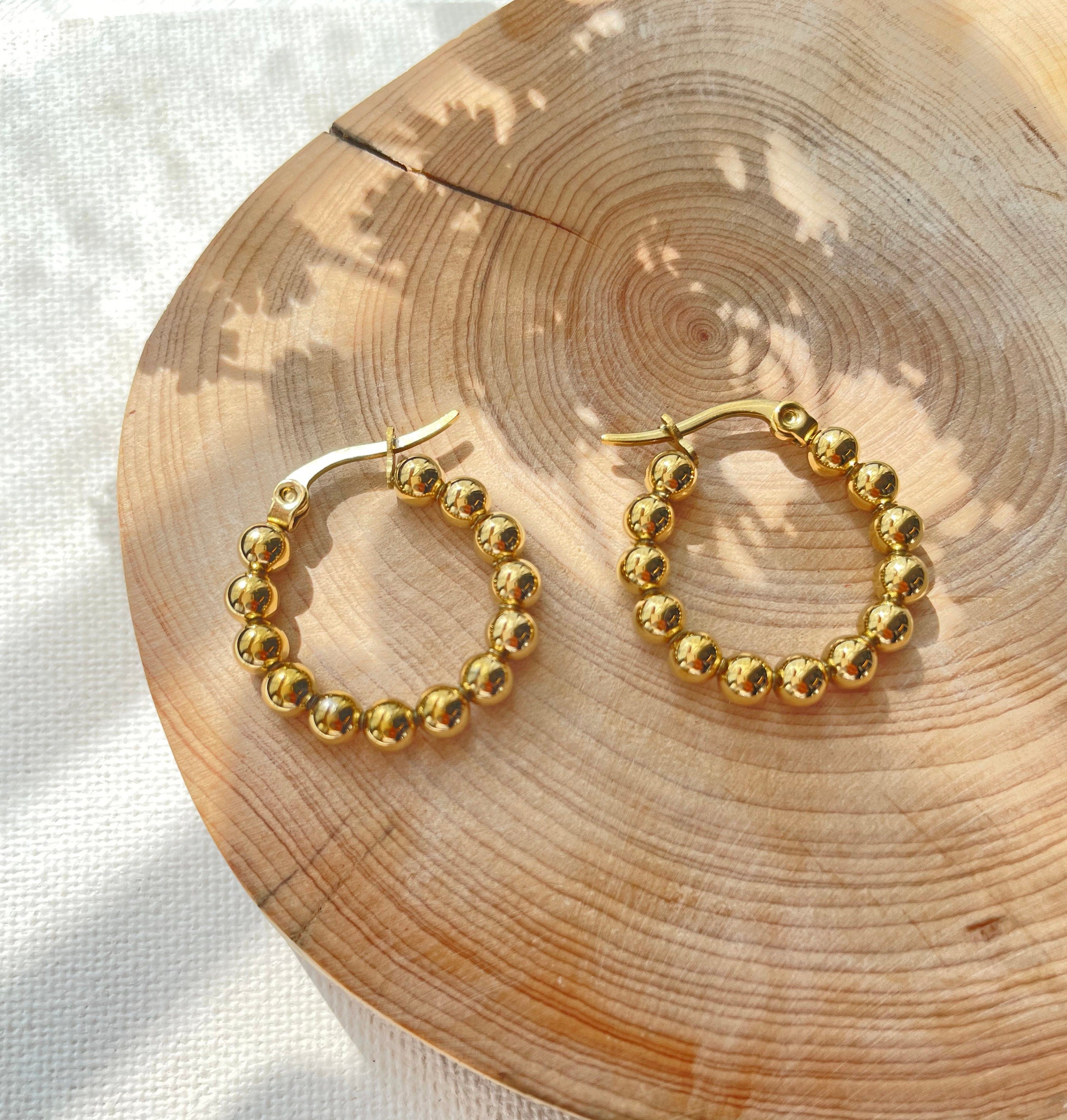 Huggie Hoop Ceramic Blue White Gold Earrings