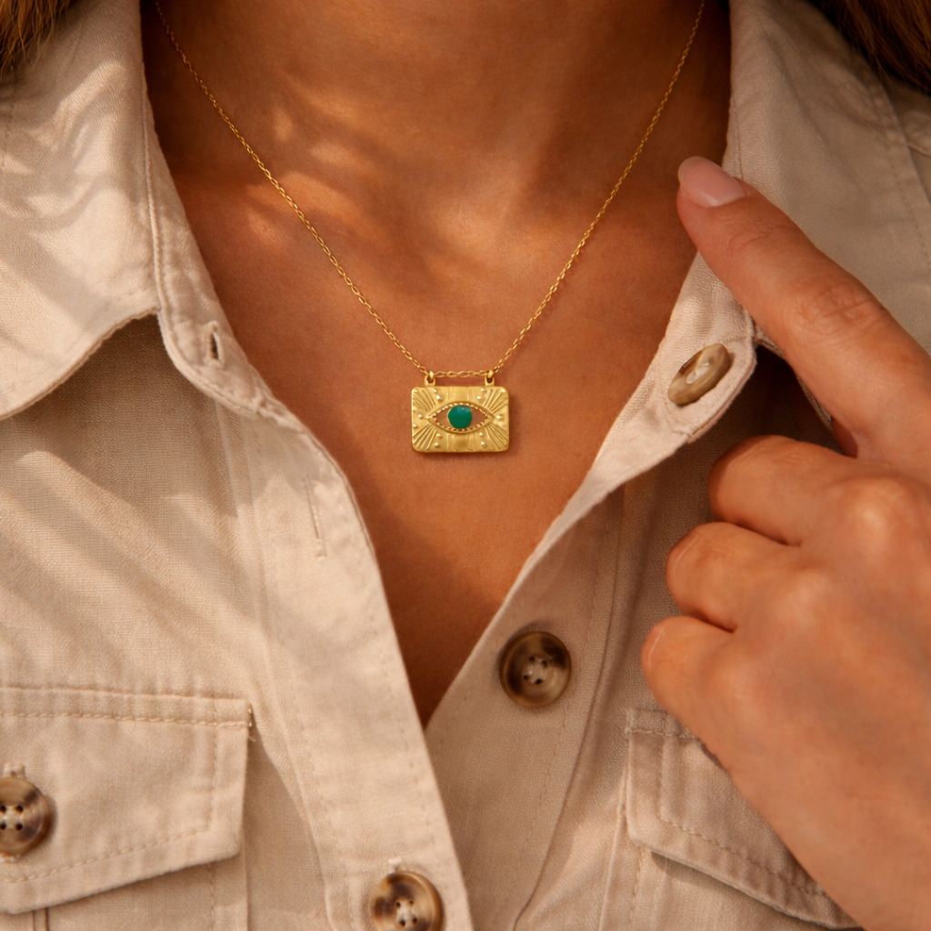 Jage Gold Evil Eye Necklace- Unique Talisman-