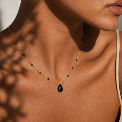 BLACK TOURMALINE TEARDROP NECKLACE GIFT FOR WOMAN BIRTHDAY 