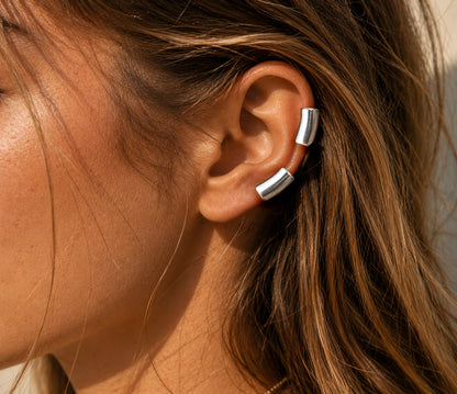 Chunky Silver Ear Cuff Pair 