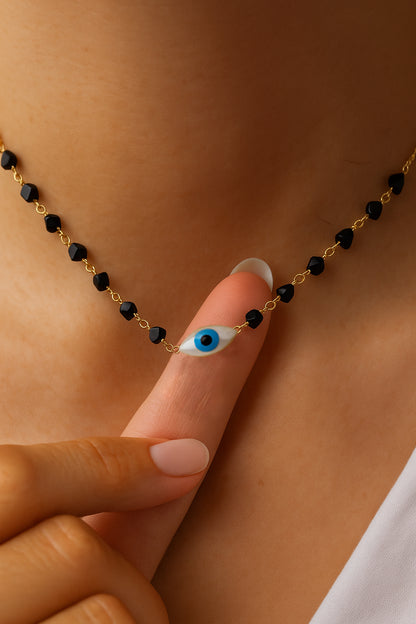 Evil Eye Obsidian bead necklace