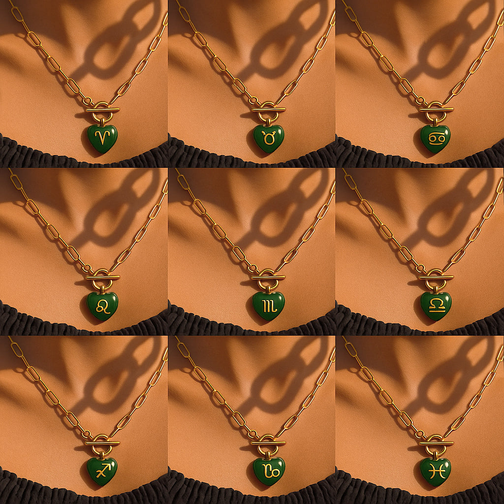 Personalized Zodiac Initial Heart  ~ Jade  Necklace
