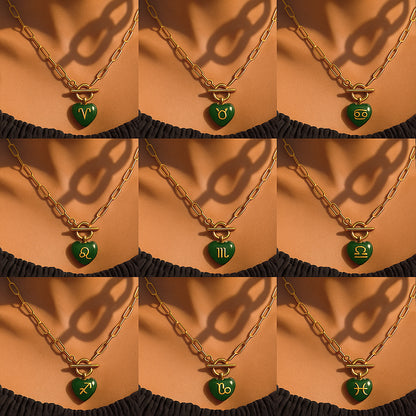 Personalized Zodiac Initial Heart  ~ Jade  Necklace