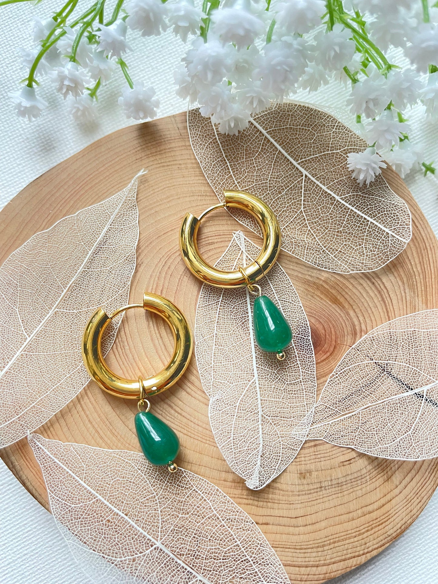 JADE GREEN GOLD DANGLE EARRINGS