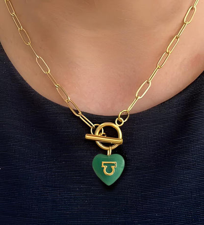 Jade Personalized Zodiac sign gold paper clip chain neckace 