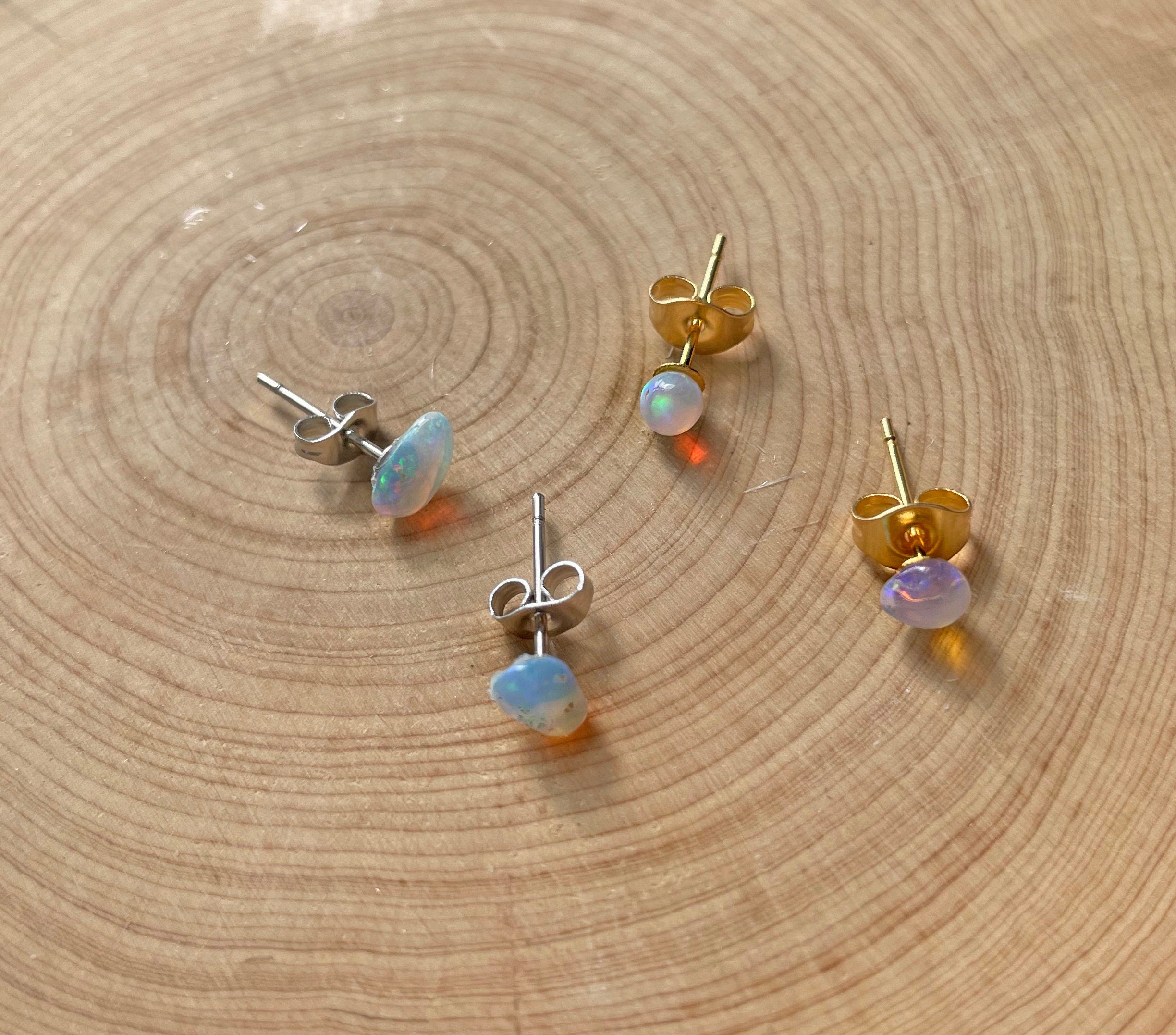 Opal Stud Earrings, Fire opal 