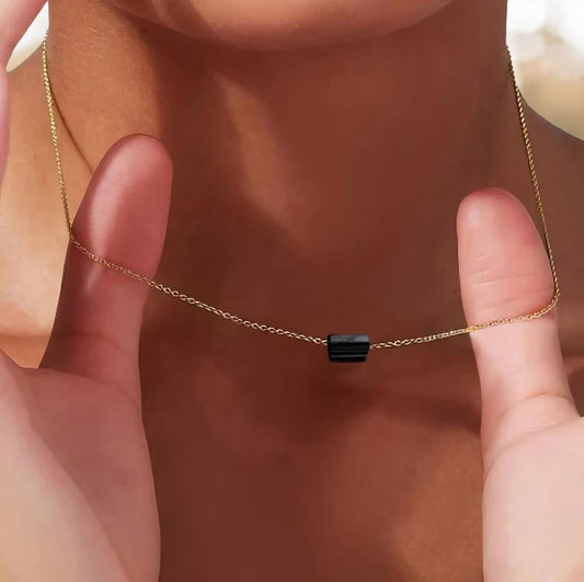 Raw Black Tourmaline Crystal Layering Necklace